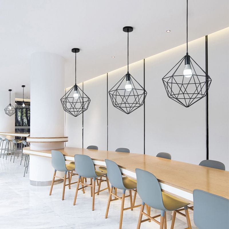 Iron Wire Cage Shade Pendant Lamp Loft Style 1 Head Restaurant Hanging Light Fixture
