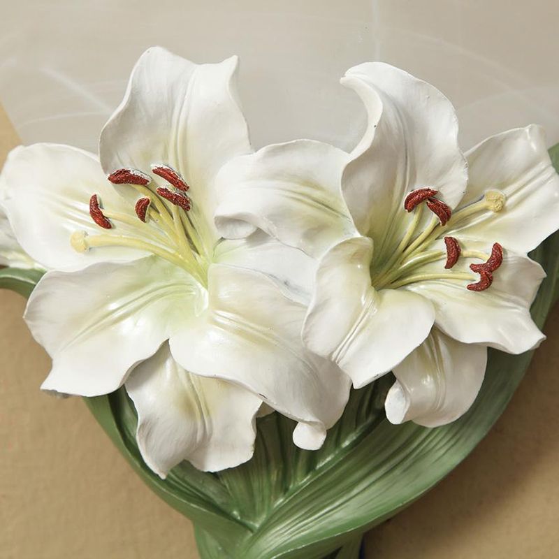 White/Pink Lily Wall Light Contemporary Resin 1 Head Wall Lighting Ideas with Frosted Glass Shade