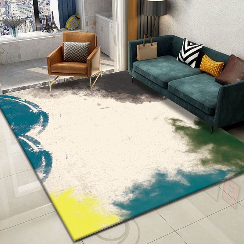 Tapis graphique bleu clair Polyester tapis lavable simple pour la décoration intérieure