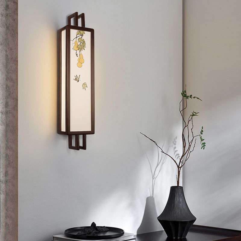 New Chinese Style Wooden Wall Light Cuboid LED Wall Lamp with Acrylic Shade for Bedroom