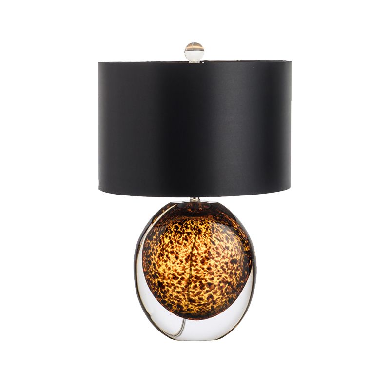 Modernistische Drum Task Lighting Fabric 1-kops kleine bureaulamp in zwart met globe amber geglazuurde kristallen voet