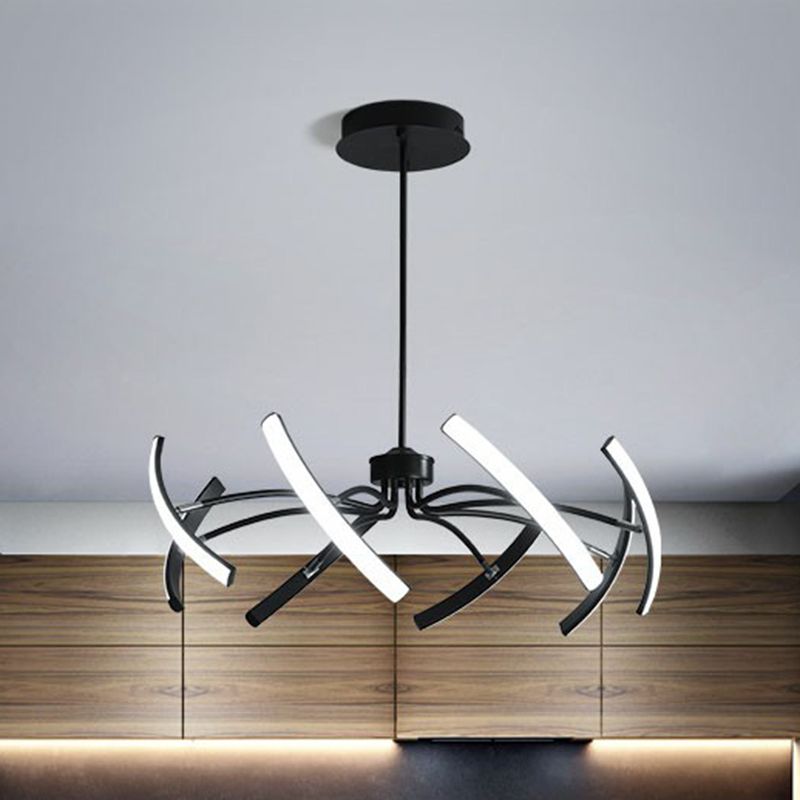 Rotating Stick LED Chandelier Minimalist Acrylic Dining Room Hanging Lamp in Black