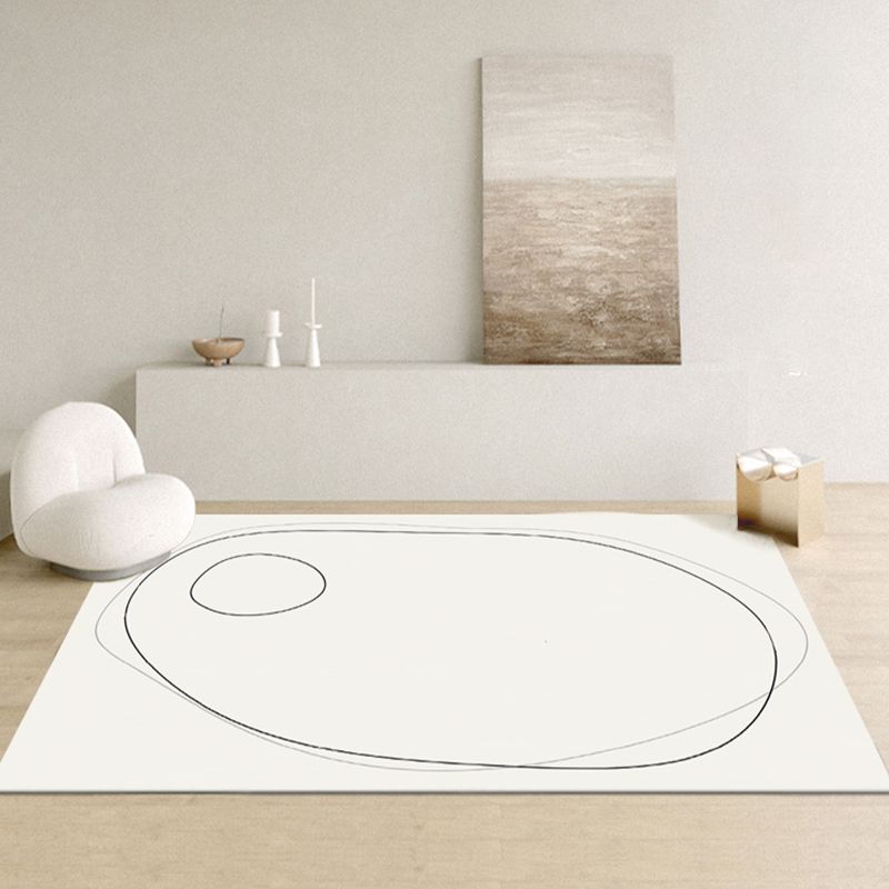 White Line Pattern Area Carpet Modern Polyester Area Rug Non-Slip Backing Rug for Home Decor
