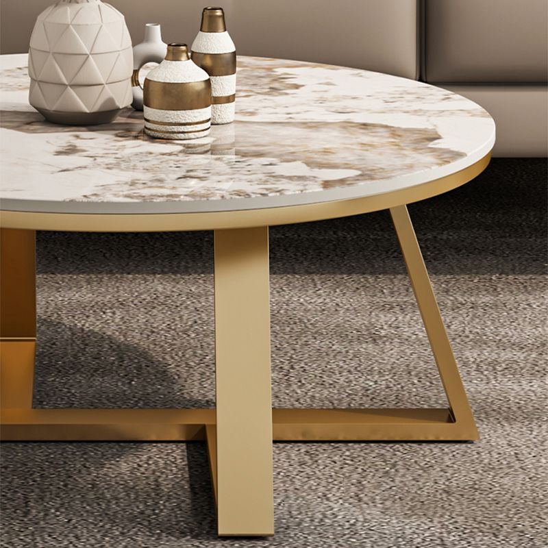 Round Coffee Table Cross Legs Coffee Table Set with Metal Legs
