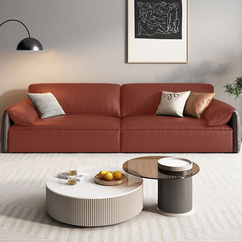 Genuine Leather Contemporary Pillow Top Arm Sofa for Living Room