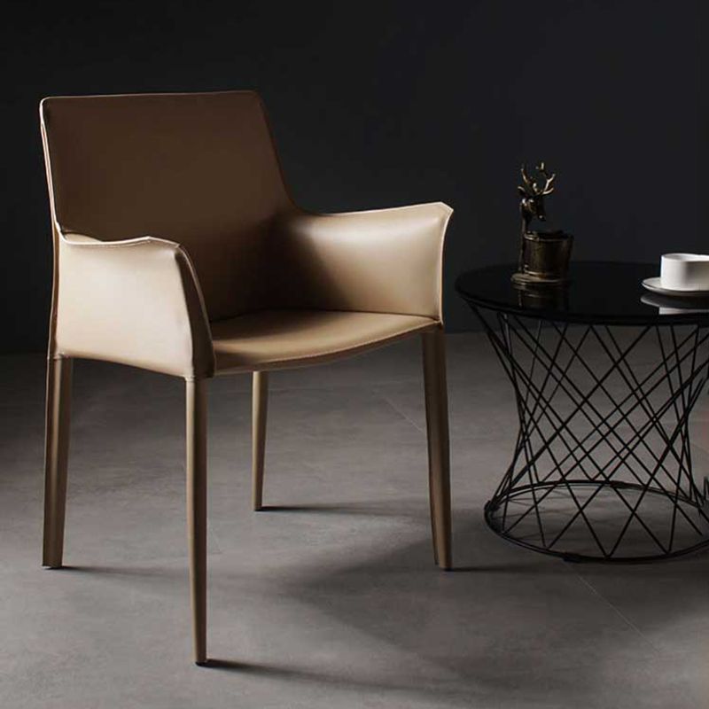 Modern Metal Dining Arm Chair Leather Dining Side Chair for Restaurant Use