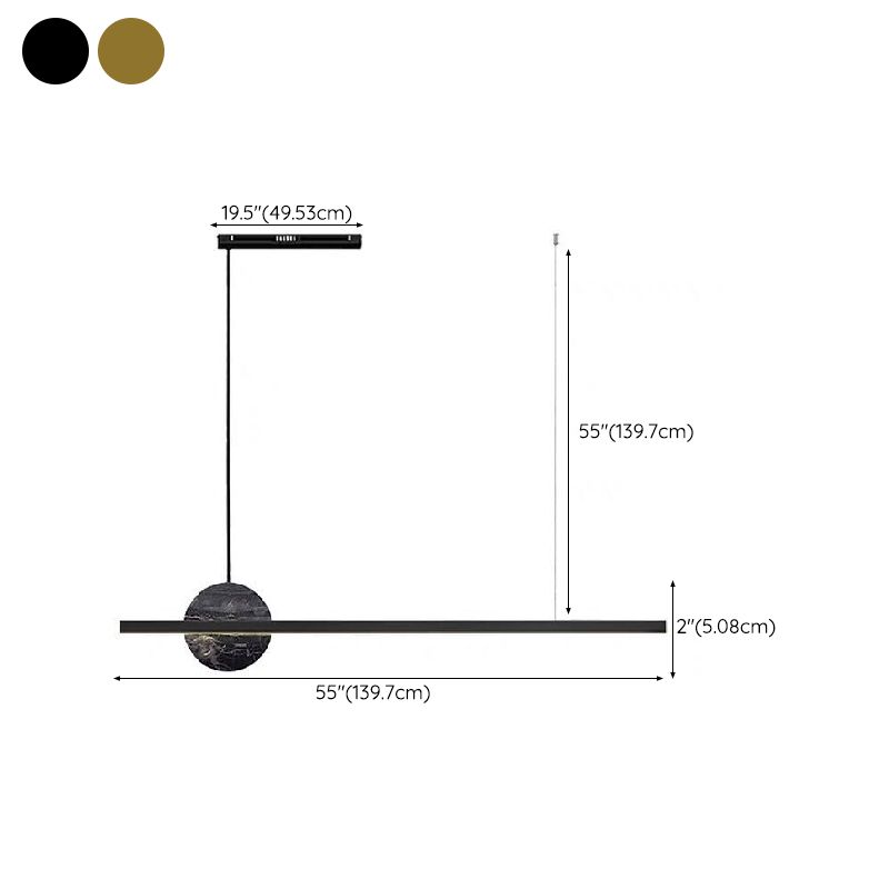 Linear LED Kitchen Island Fixture in Black / Gold Brass and Marble Ceiling Pendant