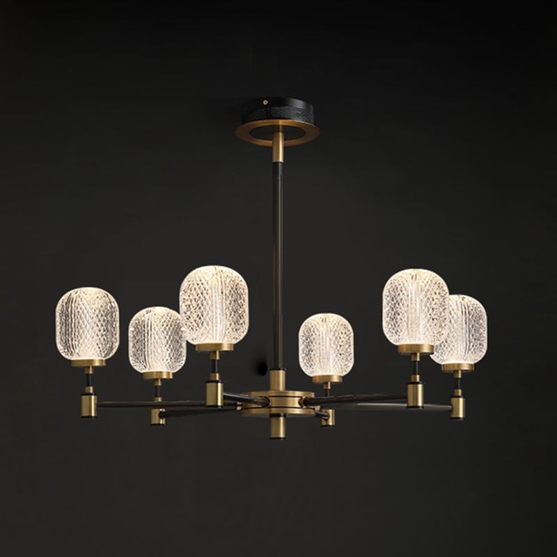 6 luces H65 Cobre Estilo moderno Candelera ovalada Prismática Vidry Shade Iluminación de iluminación para sala de estar