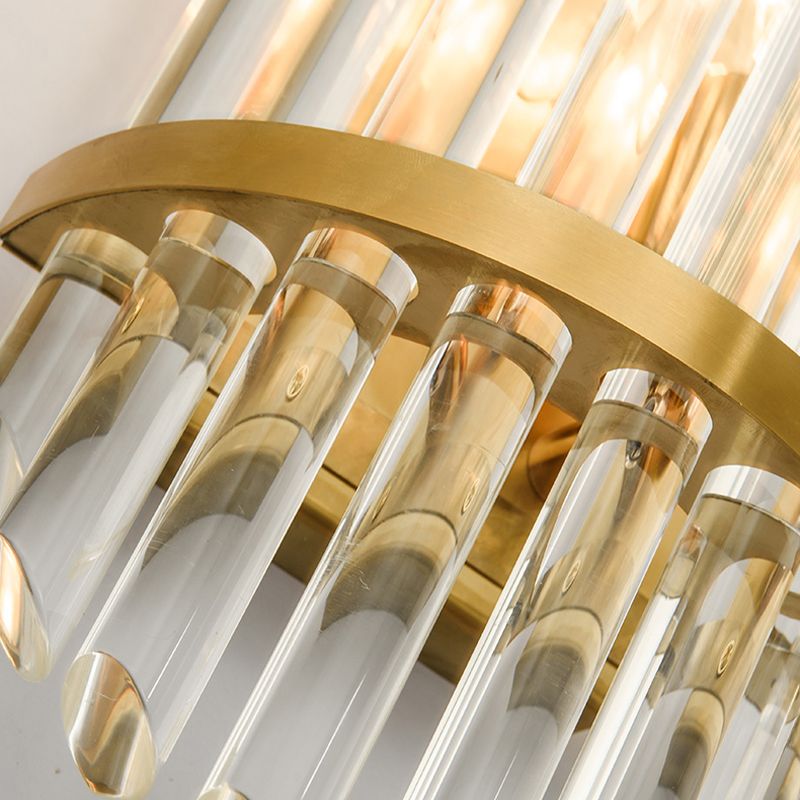 Fluted Clear Crystal Sconce Light Minimalist 2 Lights Gold Finish Banded Indoor Wall Lighting