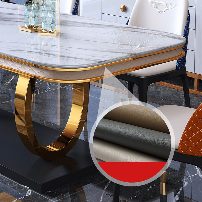 Stone Top Dining Table Traditional Luxury Table with Pedestal in Gold