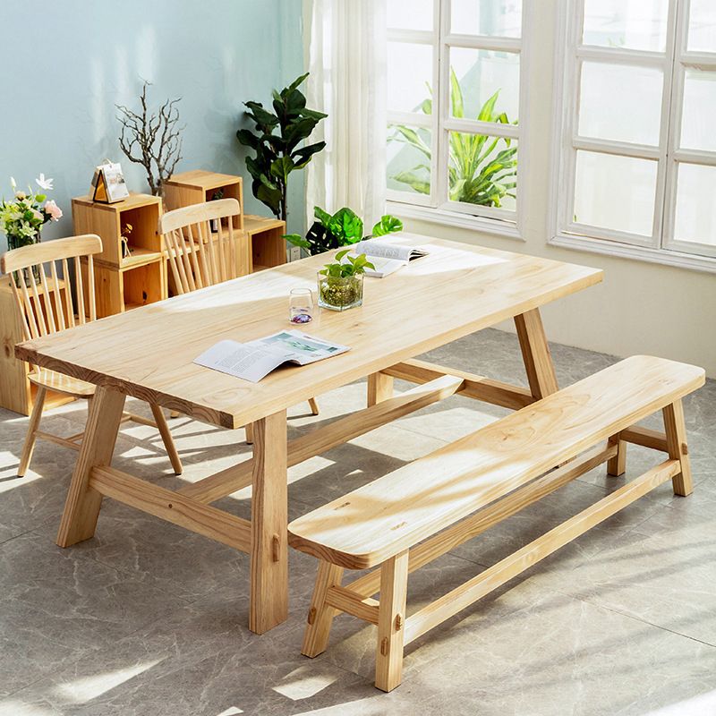 Rectangle Trestle Base Dining Table Modern Pine Wood Table for Kitchen