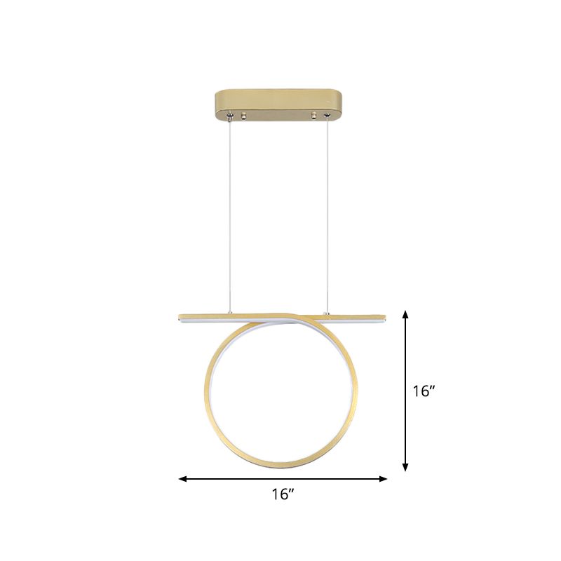 Gold Round Hanging Lamp Kit Simplicity LED Metal Suspended Lighting Fixture in Warm/White Light