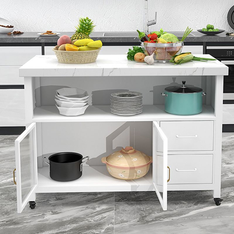 Faux Marble Rectangle Kitchen Cart with Metal Base and Wheels