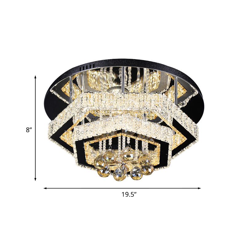 LED Semi Flush Mount Lighting Modern Living Room Ceiling Lamp with Polygonal Crystal Frame in Gold