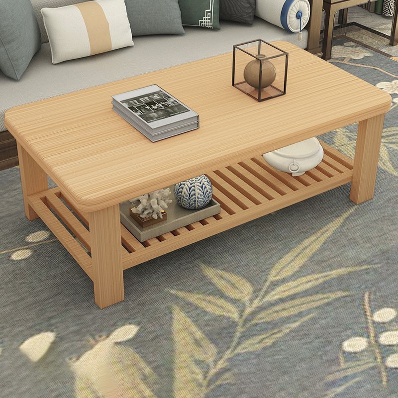 Modern 24.8"H Rectangle Solid Wood 4 Legs Coffee Table with Shelf