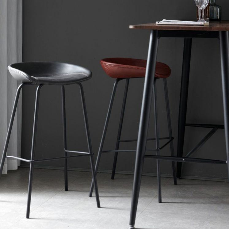 Contemporary Metal Barstool Leather Fabric Counter Stool with 4 Legs