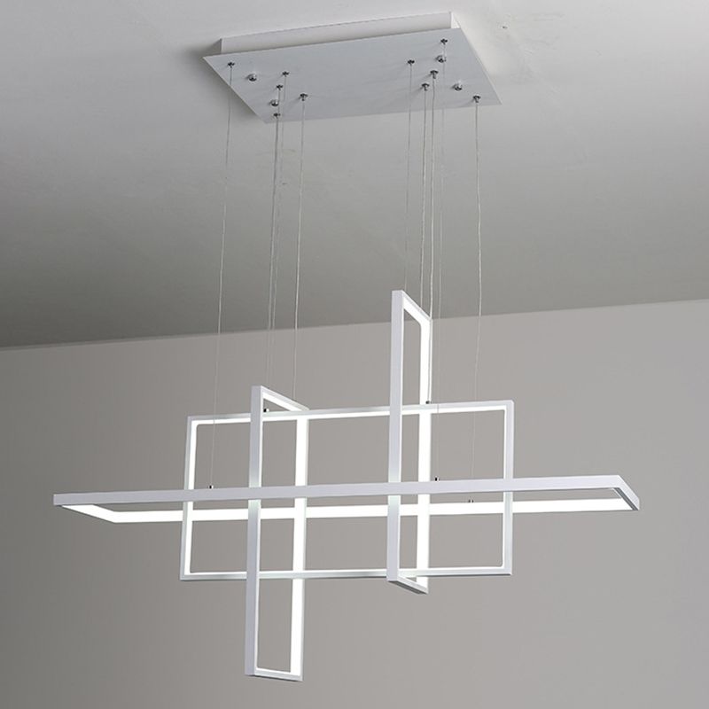 White Frame Rectangular Hanging Light Minimalism LED Acrylic Island Lighting Fixture
