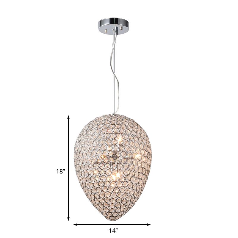 Chrome Finish Beaded Pendant Lighting with Teardrop Shade Modern Clear Crystal Multi Light Chandelier Lamp