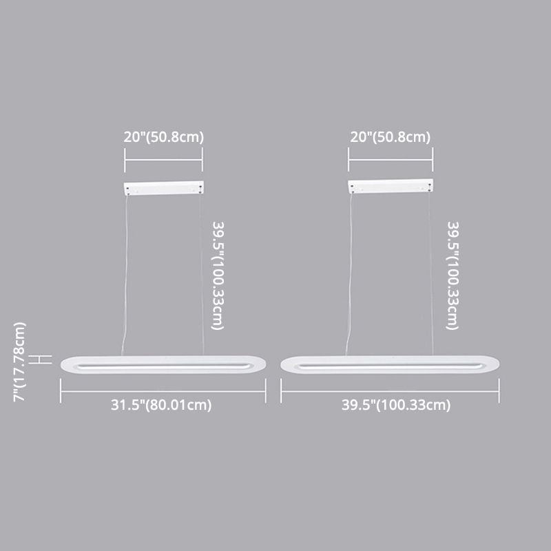 Modern Minimalist Oval Island Light Acrylic LED Strip Restaurant Pendant Lighting In White