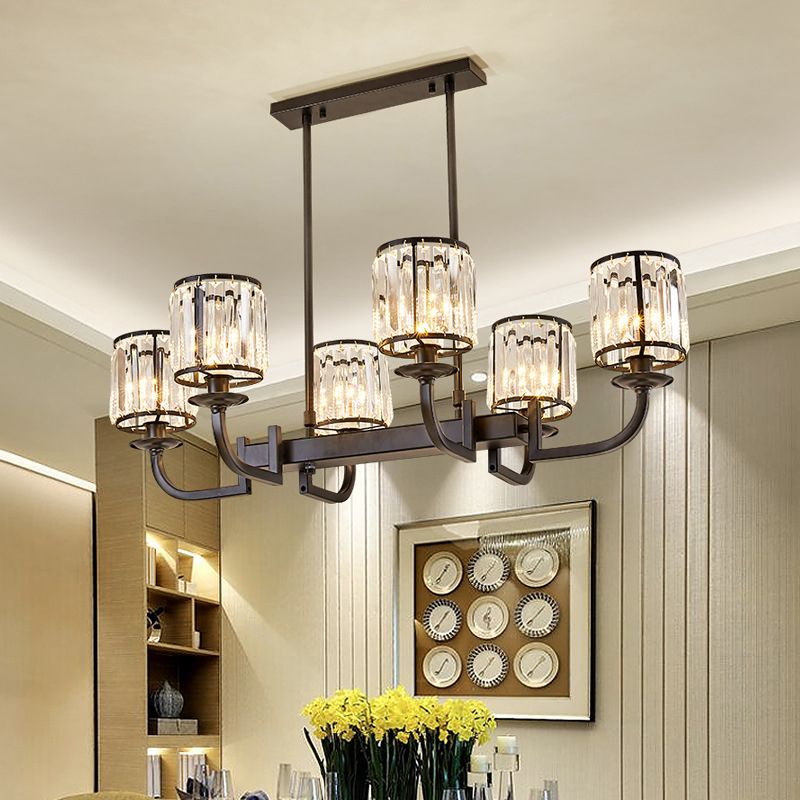 Vidrio de cilindro moderno Iluminación de la isla de cocina de 6 luces luces de techo colgante simples
