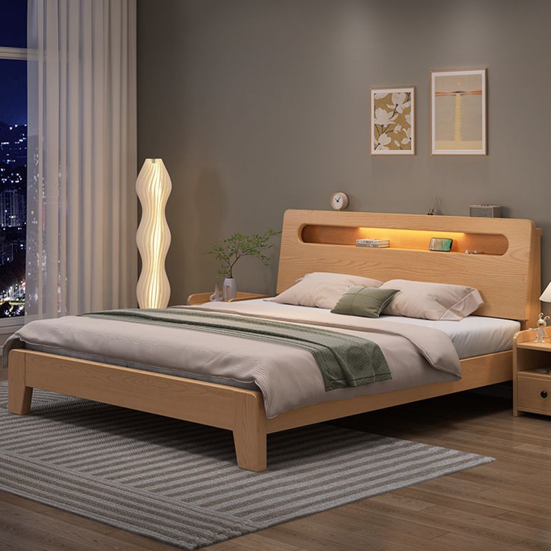 Contemporary Standard Bed Solid Wood Storage Panel Bed with Headboard