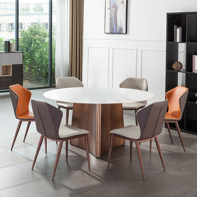 Stone Glam Round Dining Table Matte Finish Pedestal Table for Kitchen