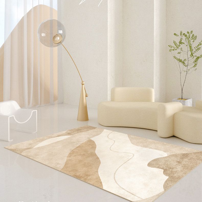 Apricot Tone Simple Area Rug Polyester Color Block Print Rug Non-Slip Backing Carpet for Living Room