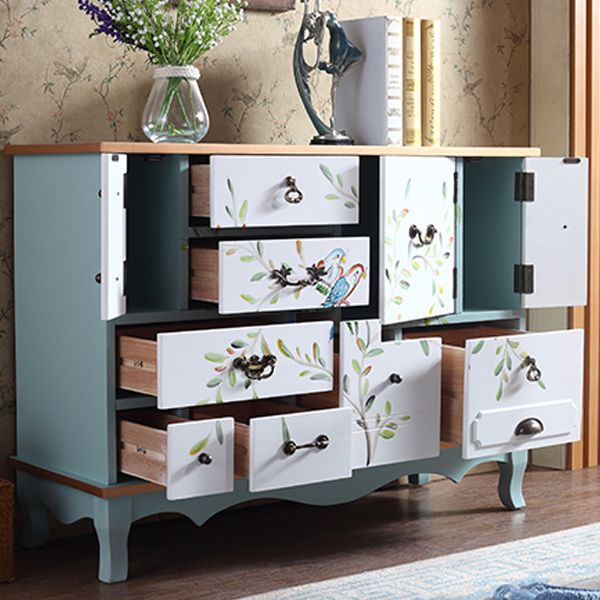 Industrial Painted Accent Cabinet with Drawers Solid Wood Chest