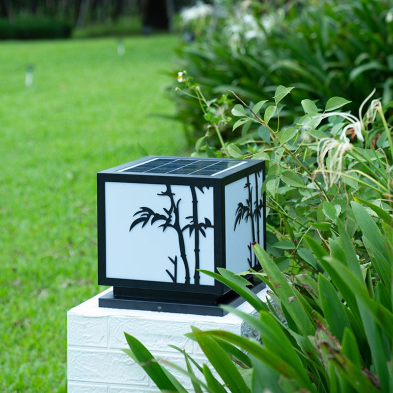 Black Square Pillar Lamp Waterproof Outdoor Solar Lights for Garden