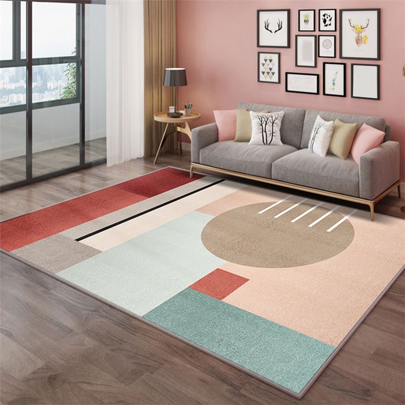 Orange Modern Rug Polyester Geometric Print Rug Non-Slip Backing Rug for Living Room