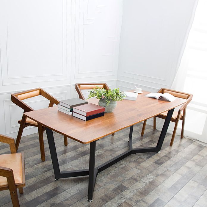 Pine Wood Top Dining Table Rectangle Industrial Table with Trestle Base