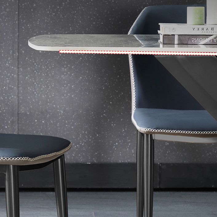 Luxury Sintered Stone Top Dining Table Rectangle Dining Table with Metal Pedestal in Black