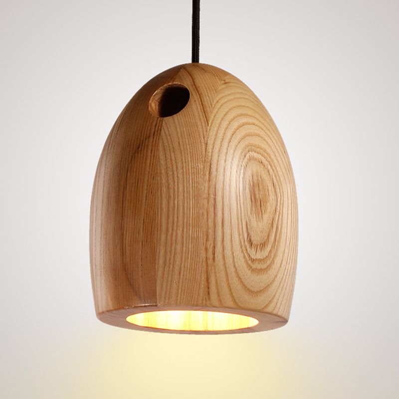 Lámpara de colgante de cúpula de madera nórdica de techo beige de 1 luces para comedor para comedor