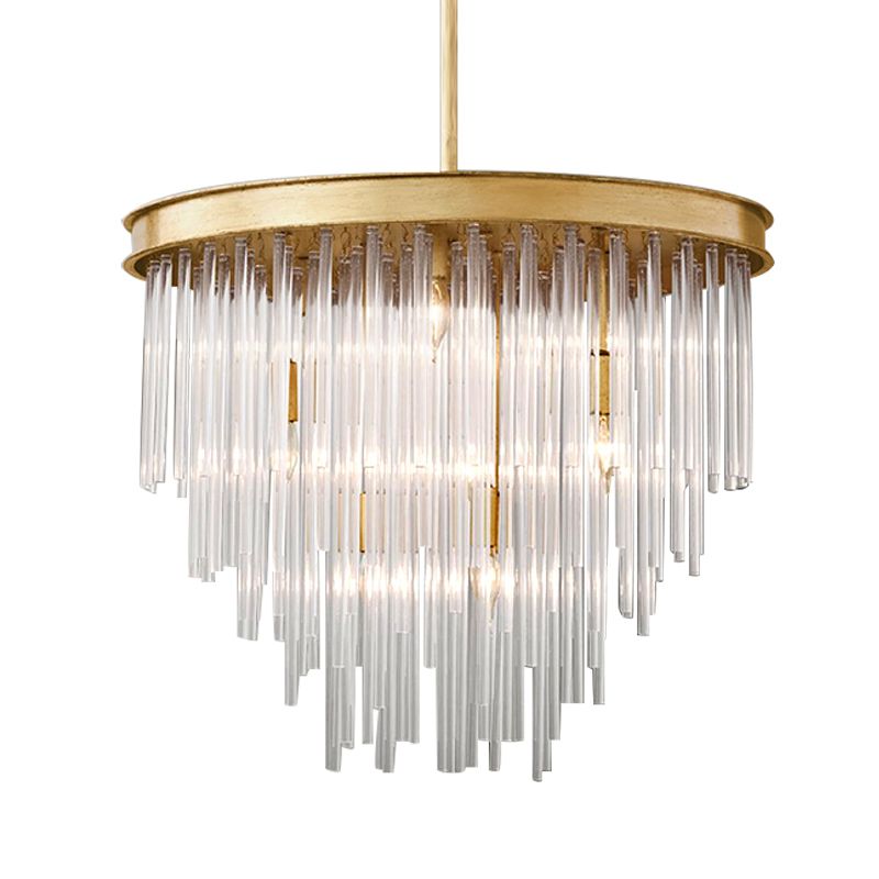 6/8-bulb Restaurant Kroonluchter Licht Modernism Gold Pendant Lighting Partramure met gelaagde heldere K9 Crystal Shade, 19,5 "/23.5" W