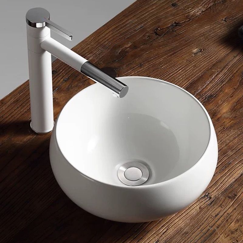 Modern Vessel Bathroom Sink Porcelain Oval with Pop-Up Drain Bathroom Sink