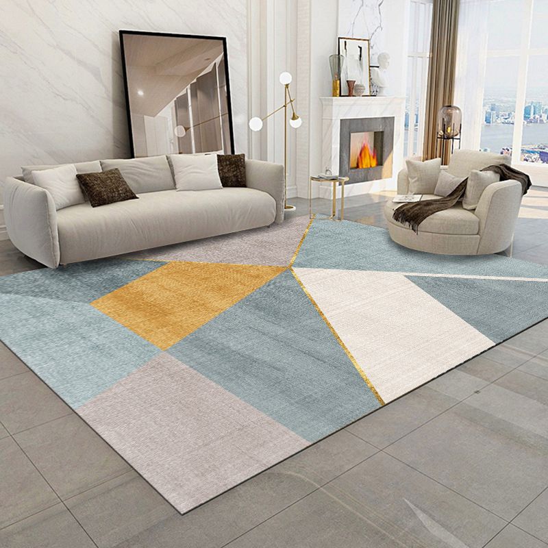 Gray Tone Geometric Carpet Washable Modern Rug Polyester Carpet with Non-Slip Backing