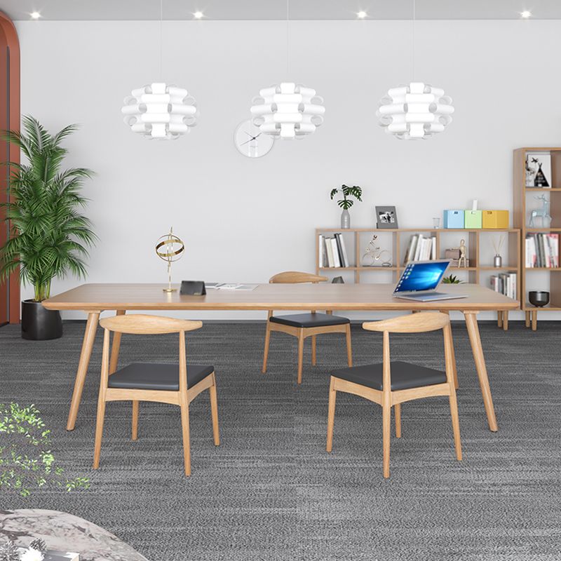 Contemporary Kitchen Khaki Dining Table Solid Wood Rectangle Dining Table with 4 Legs Base