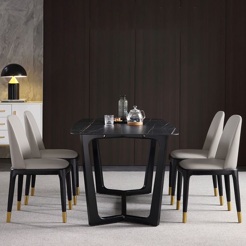 Leather Industrial Restaurant Side Chair Parsons Gray Dining Chair with Black Legs