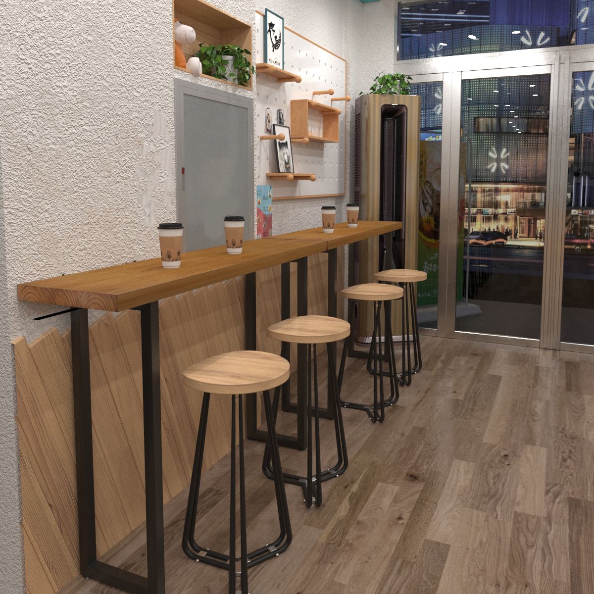 Industrial Rectangle Bar Height Table Solid Wood Bar Table with Double Pedestal Base