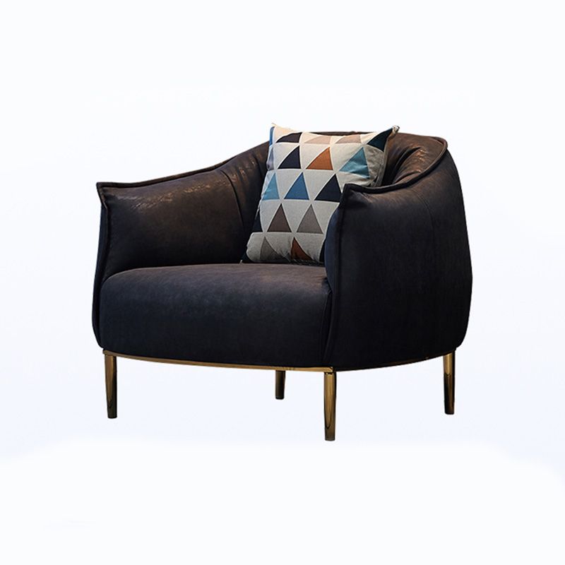 Solid Color Living Room Leather Arms Included with Goldtone Legs Barrel Chair