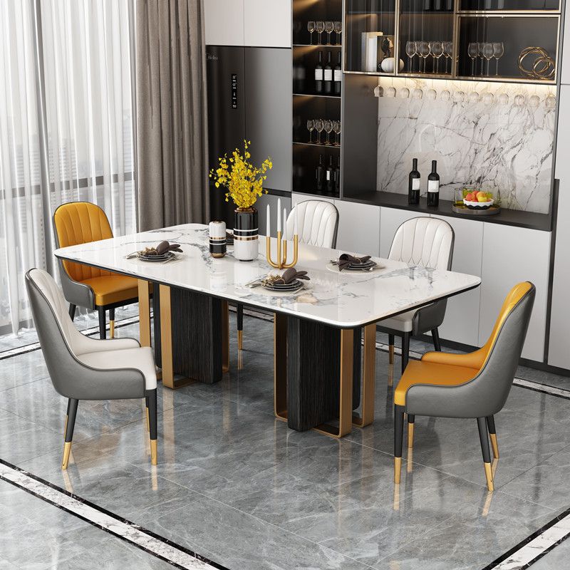 Marble Dining Table for Restaurant Luxury Rectangle Table with Gold Metal Pedestal