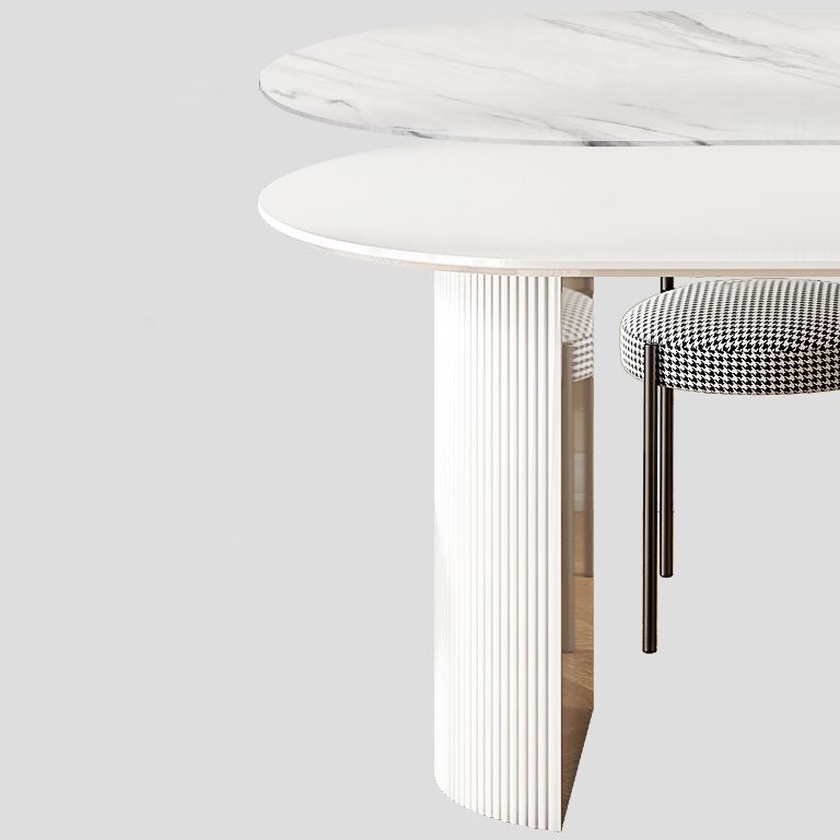 Eigentijdse witte standaard eettafel Keukeneettafel met dubbele voetstukonderstellen