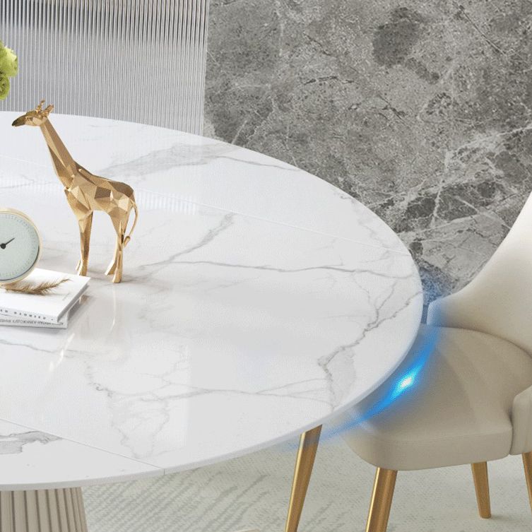Sintered Stone Top Round Table for Restaurant Luxury White Dining Table with Pedestal Base