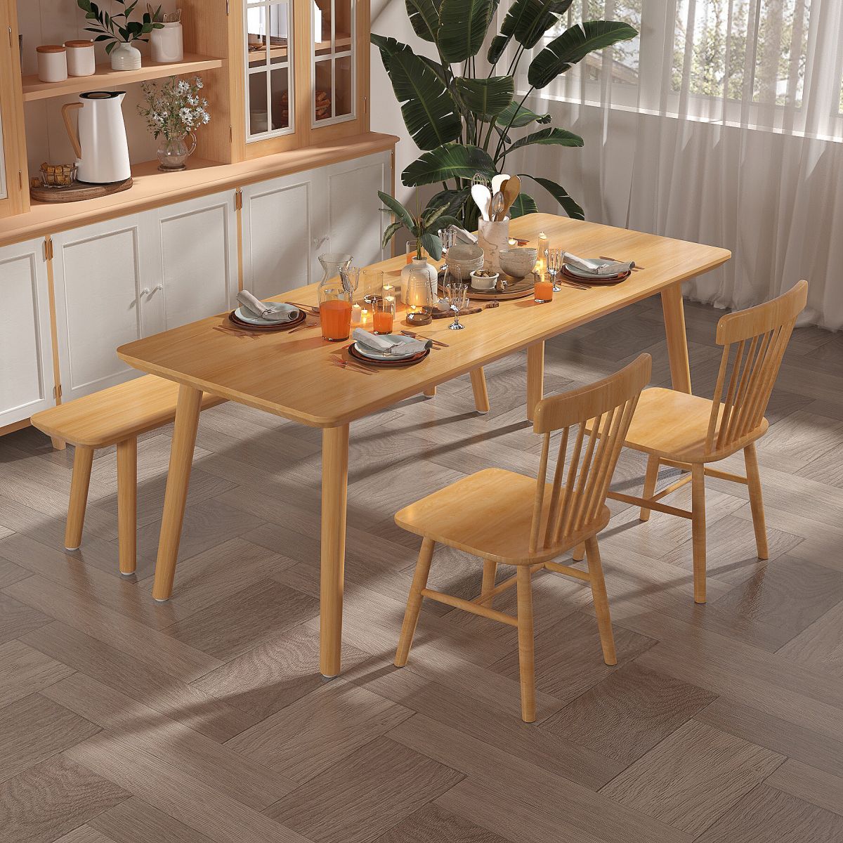 Pine Solid Wood Dining Table Rectangle Dining Table with Natural Finish Legs