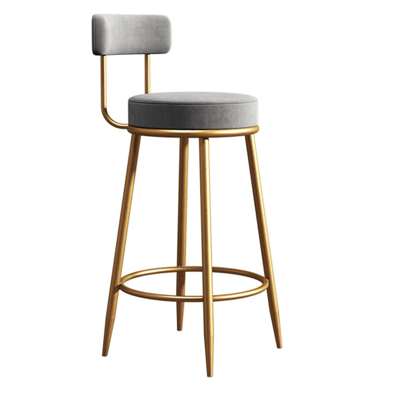 Scandinavian Low Back Bar Stools Fabric Round Seat Footrest Barstool