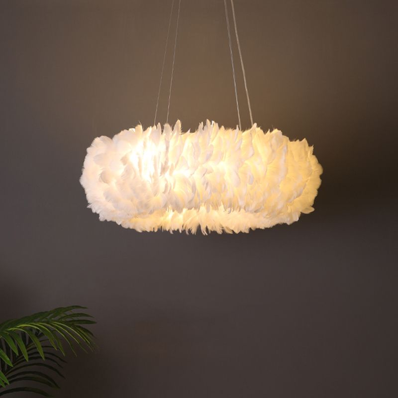Minimalist Round Pendant Lighting Fixture Feather Bedroom Ceiling Pendant Light