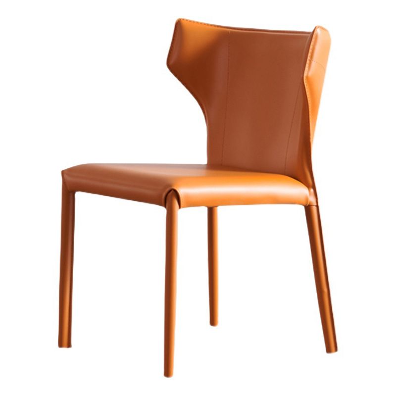 Moderner Wingback Side Stuhl Leder armlosen Essstuhl mit Metallbeinen