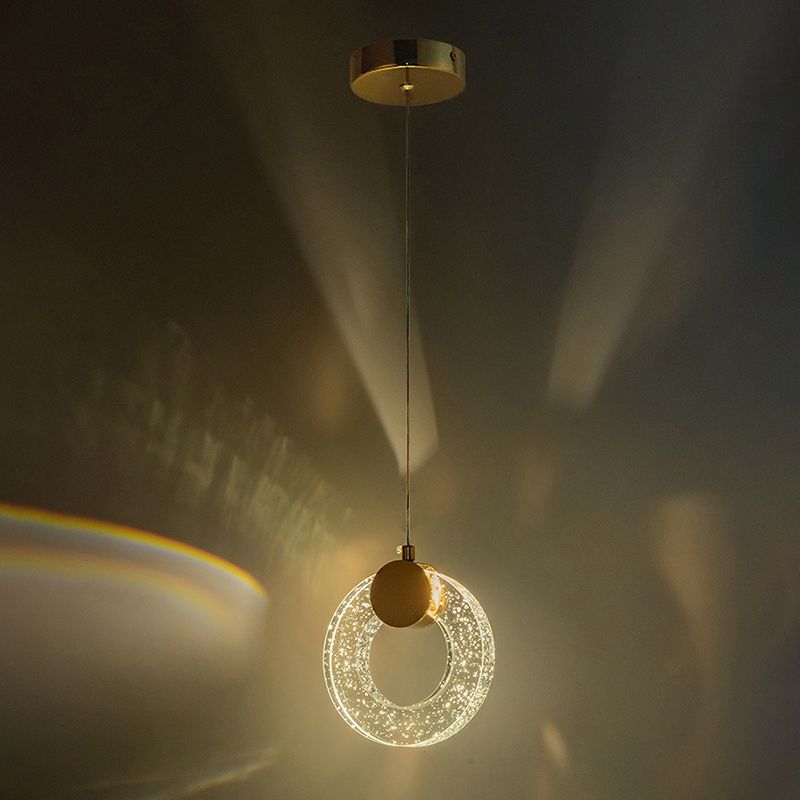 Circular Pendulum Lamp Simplicity Bubble Crystal Gold Pendant Light for Bedroom