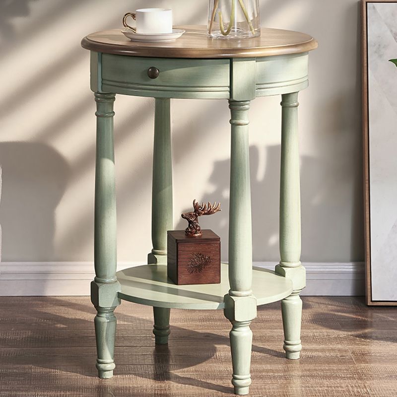 Wooden Round Top Side Table 27.16" Tall 4 Legs End Table with Storage