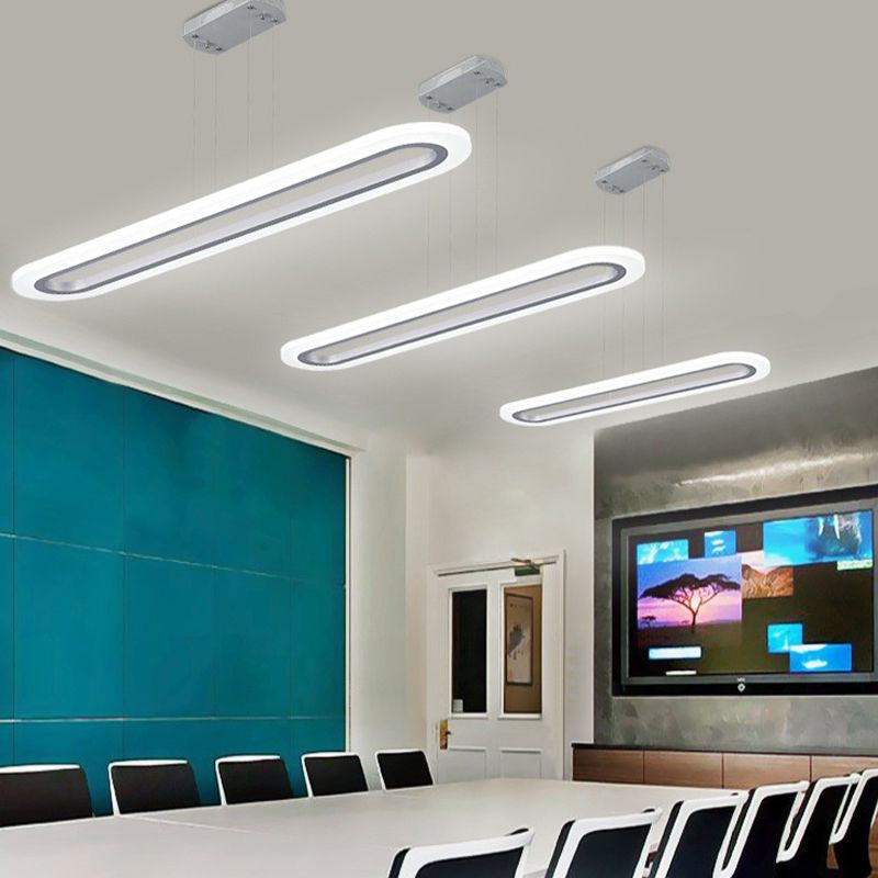 Acrylic White LED Island Light in Modern Simplicity Aluminium Oval Hanging Lamp for Commercial Place